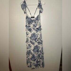 Chic Blue and White Floral Midi Dress